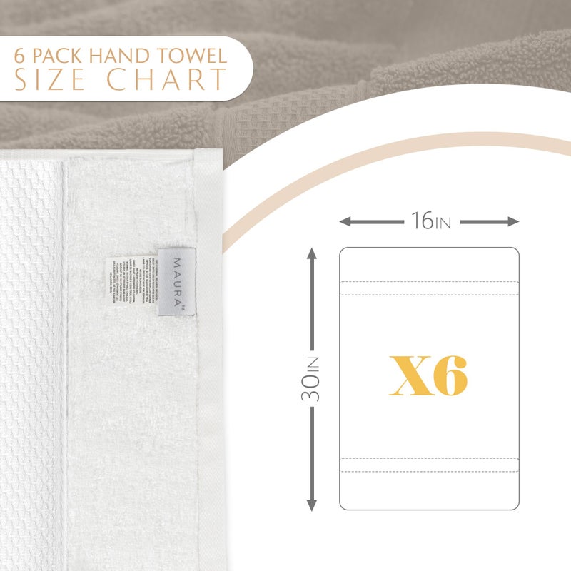MAURA White Hand Towels for Bathroom. Luxury Turkish Cotton Bath Hand Towels Set of 6. Ultra-Soft, Thick & Plush - White - Image 3